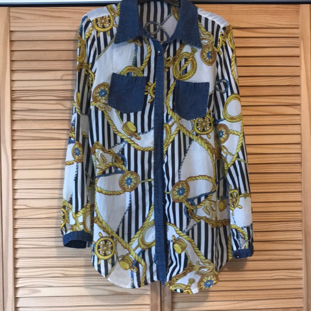 Nautical blouse with denim accents